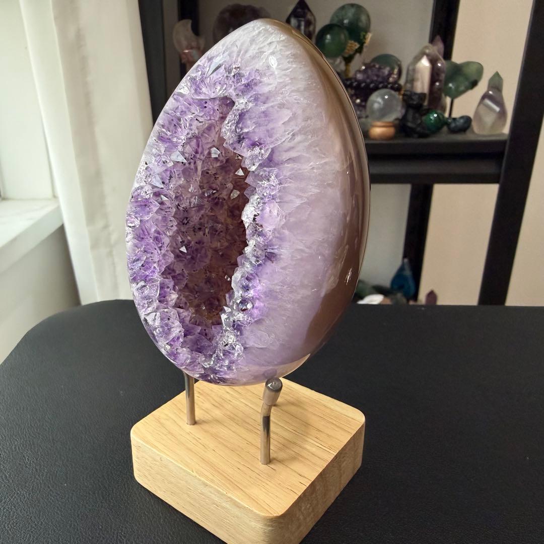 天然石ブラックトルマリン共生アメジストのドーム　置物　NO.030116