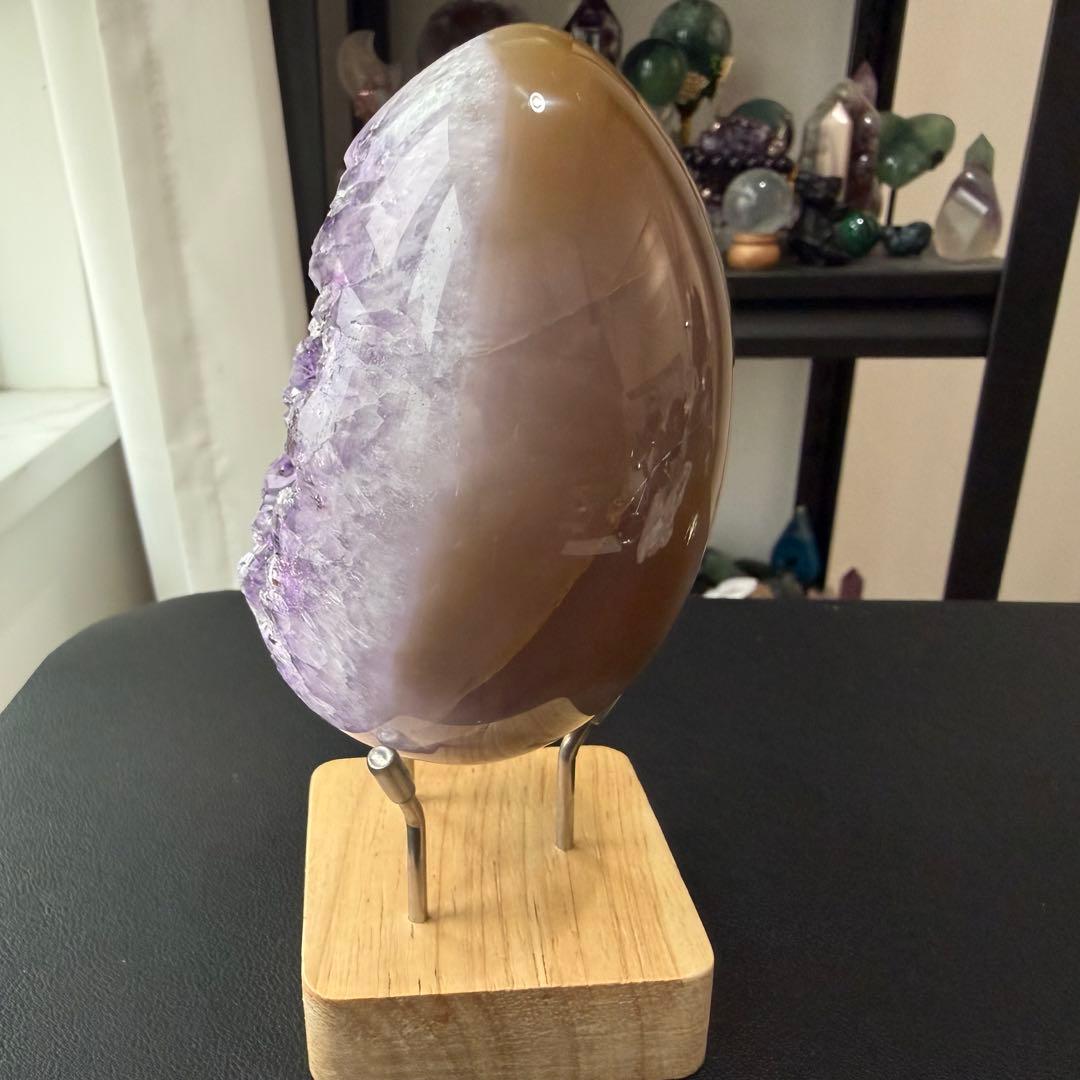 天然石ブラックトルマリン共生アメジストのドーム　置物　NO.030116