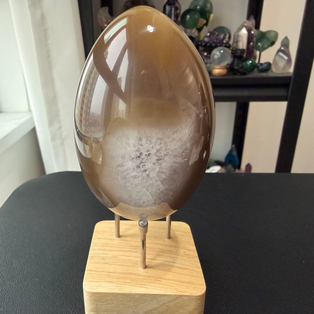 天然石ブラックトルマリン共生アメジストのドーム　置物　NO.030116