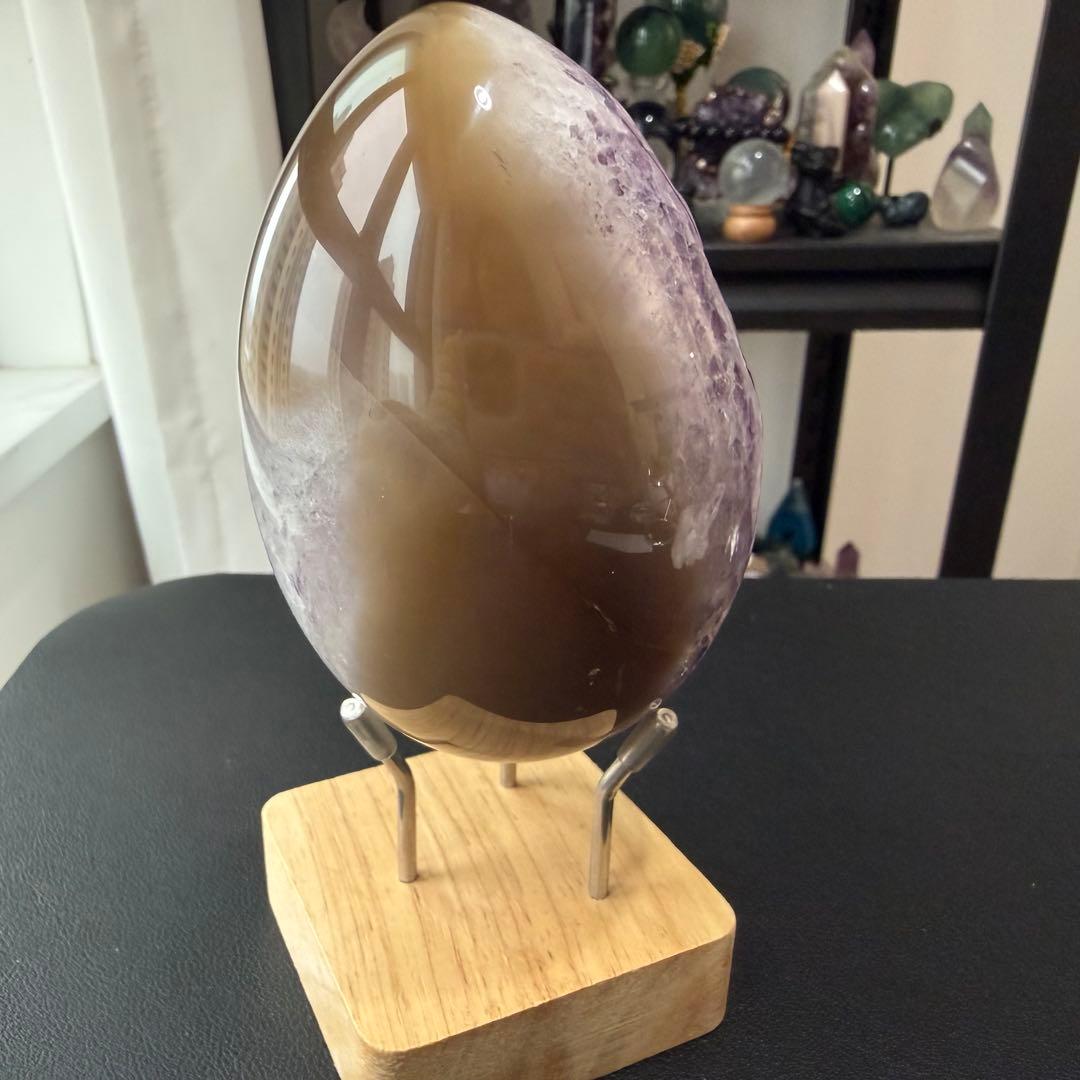 天然石ブラックトルマリン共生アメジストのドーム　置物　NO.030116