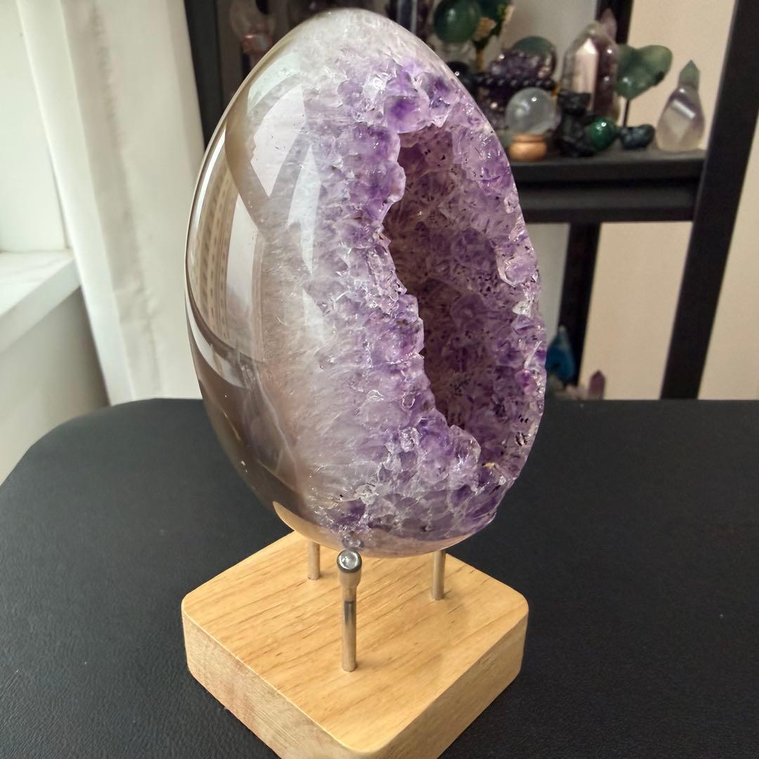 天然石ブラックトルマリン共生アメジストのドーム　置物　NO.030116