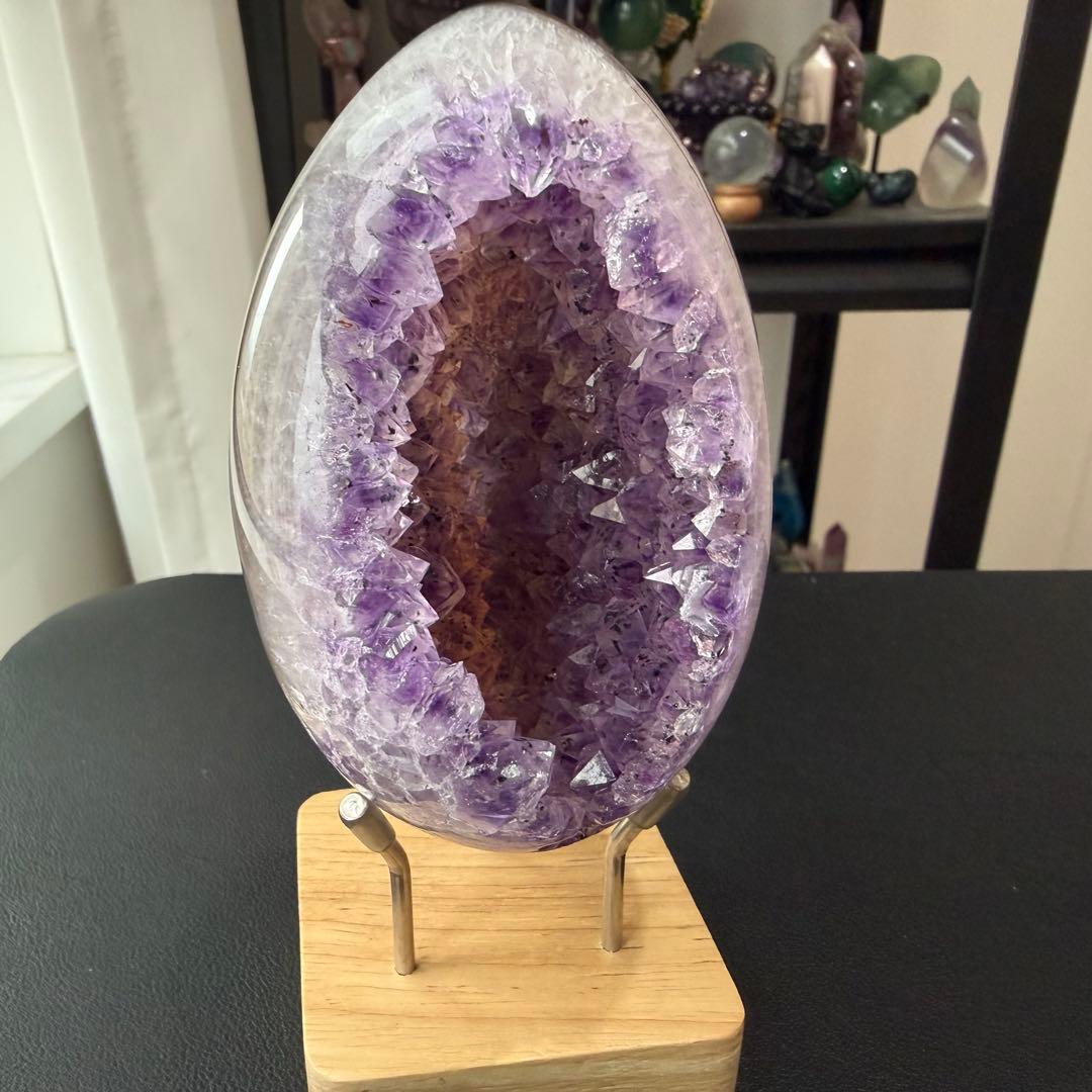 天然石ブラックトルマリン共生アメジストのドーム　置物　NO.030116