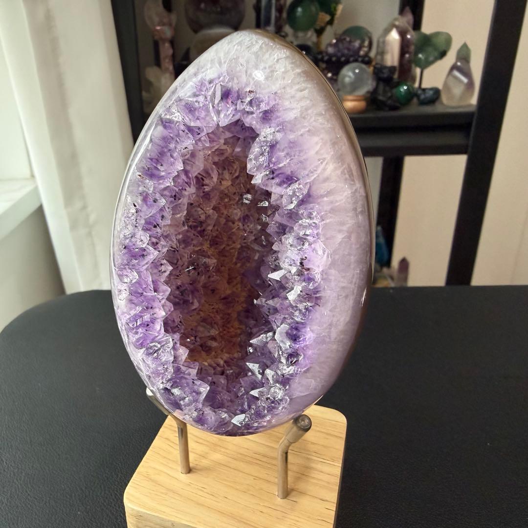 天然石ブラックトルマリン共生アメジストのドーム　置物　NO.030116