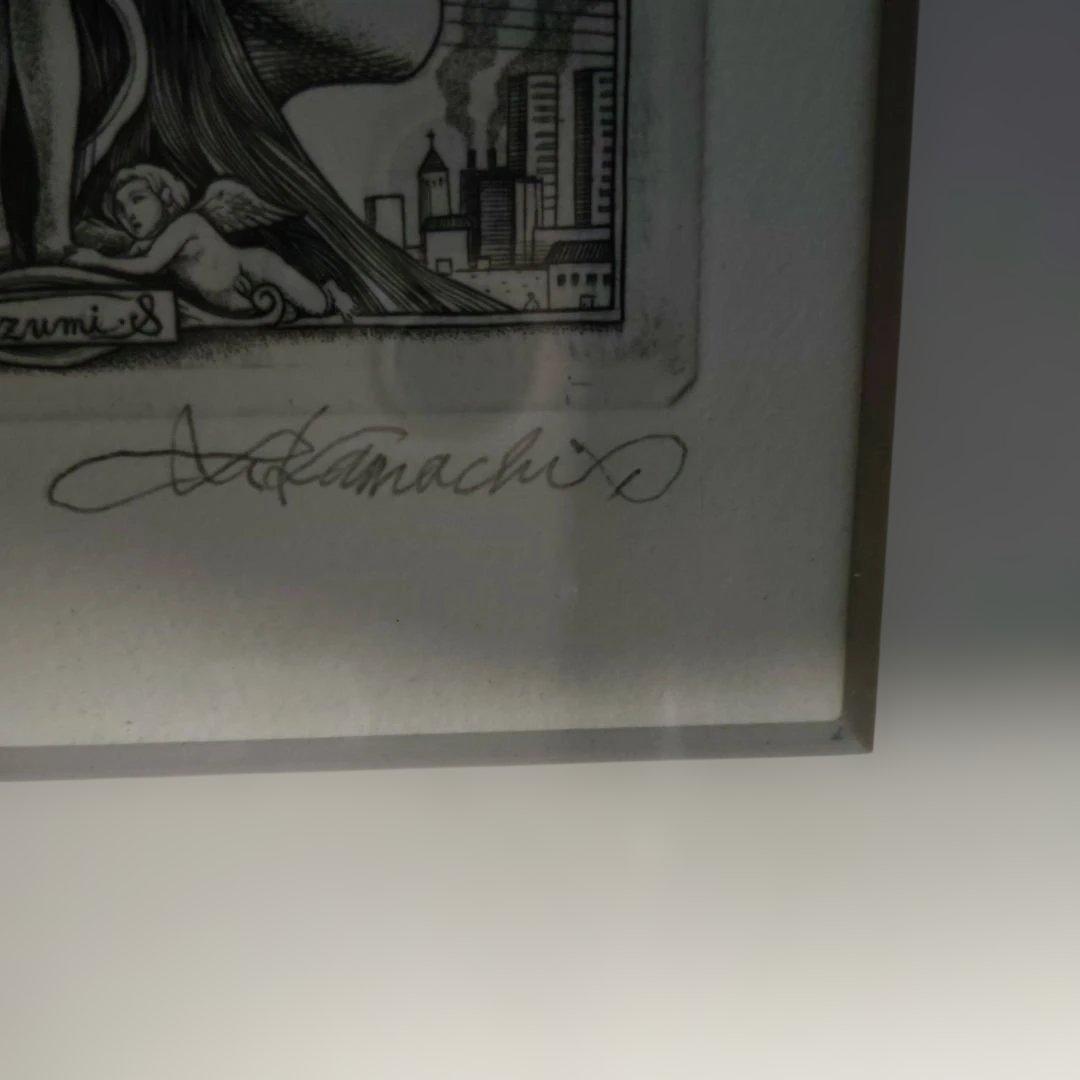 版画　作者不明サイン参照 額入り73✕32✕3センチ