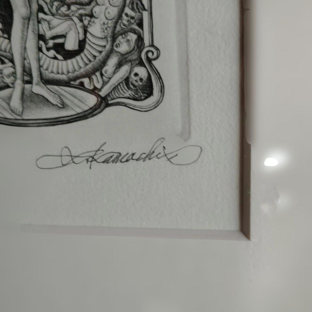 版画　作者不明サイン参照 額入り73✕32✕3センチ