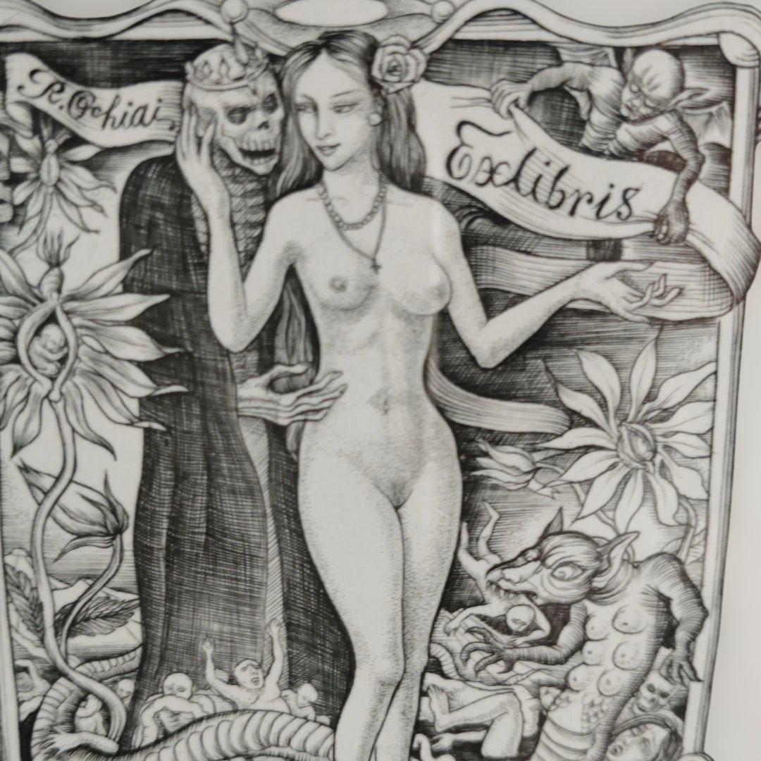 版画　作者不明サイン参照 額入り73✕32✕3センチ