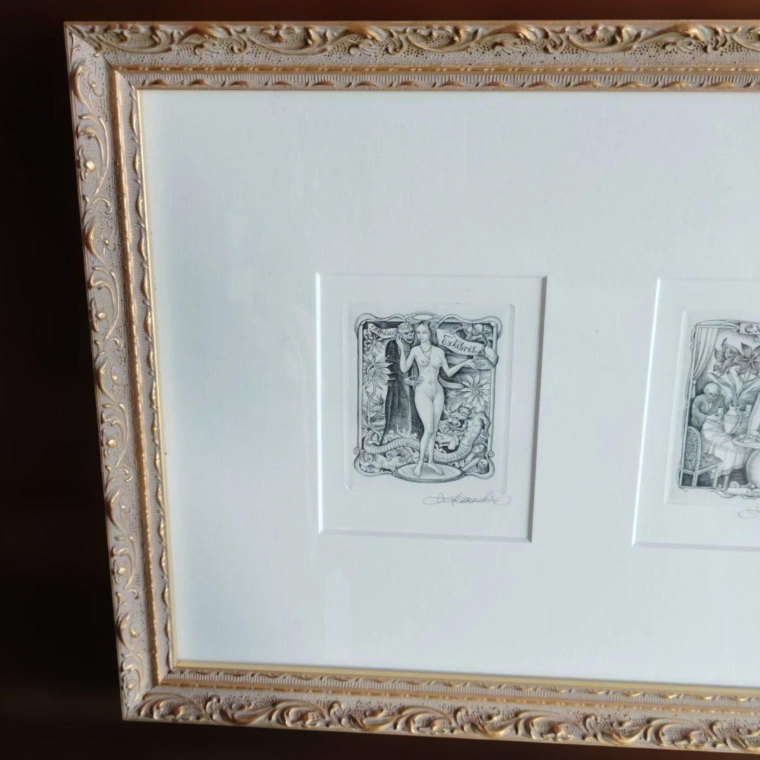 版画　作者不明サイン参照 額入り73✕32✕3センチ