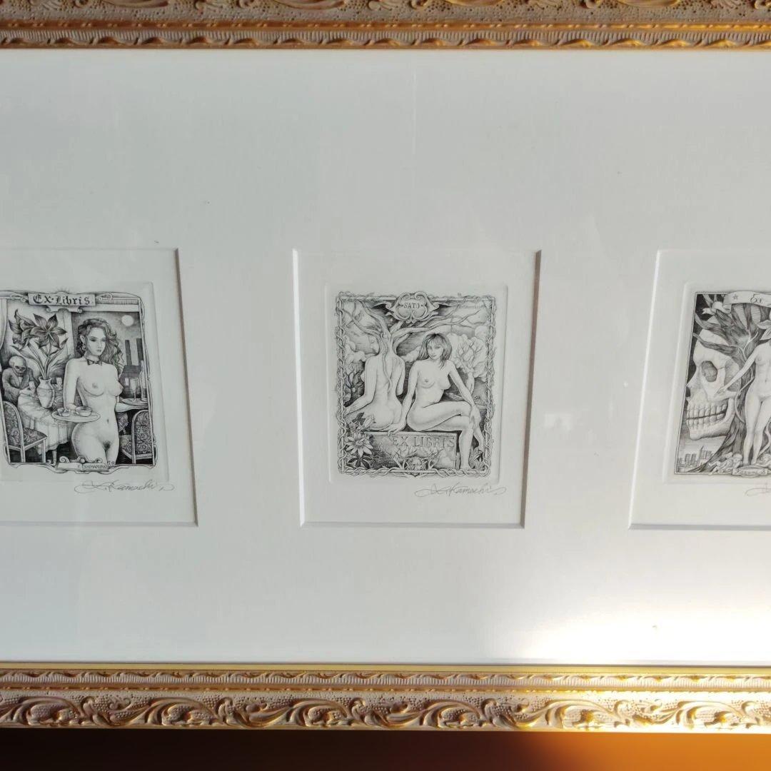 版画　作者不明サイン参照 額入り73✕32✕3センチ