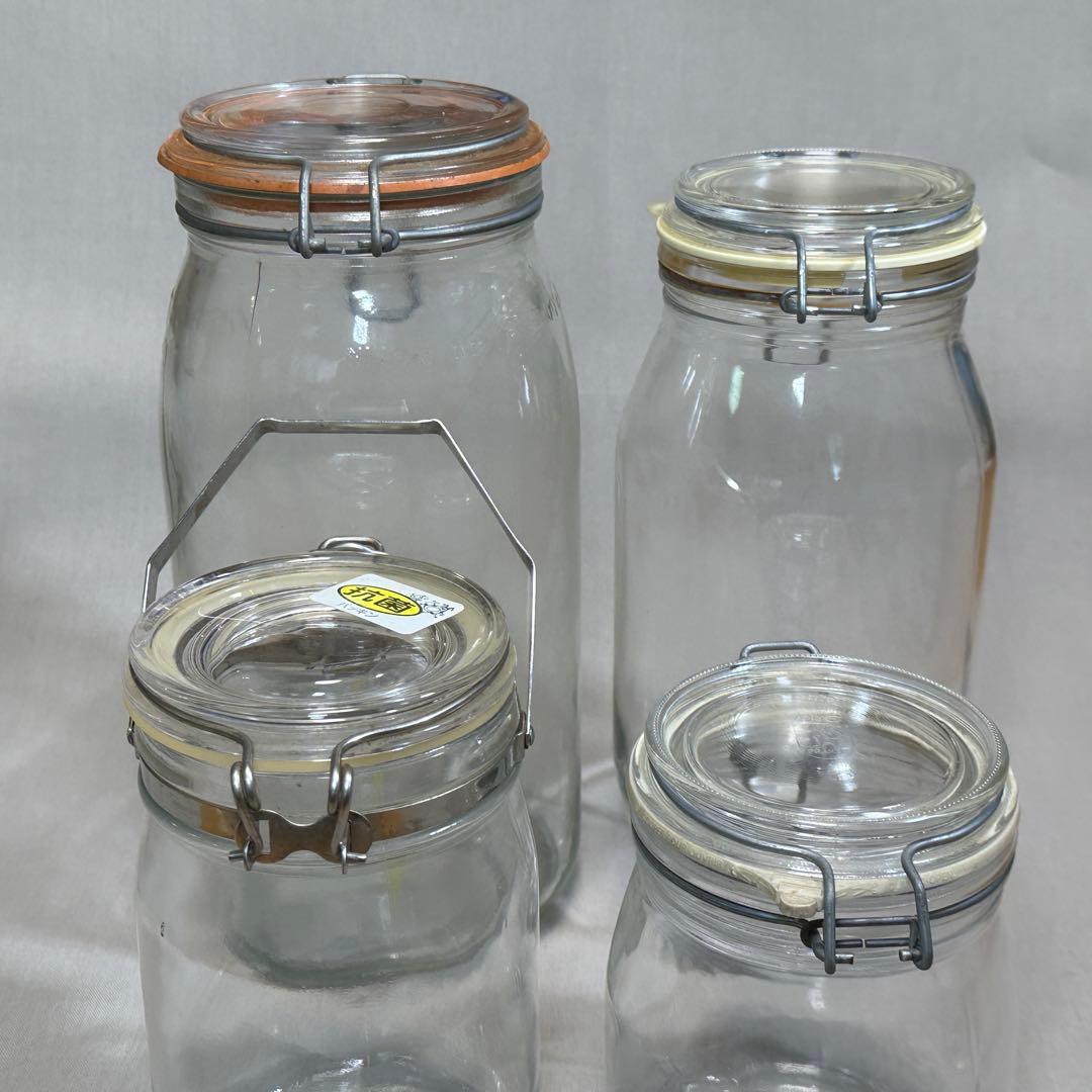 ガラスキャニスター　ガラス製菓子瓶 5点セット◇菓子瓶　レトロ　当時物　古道具