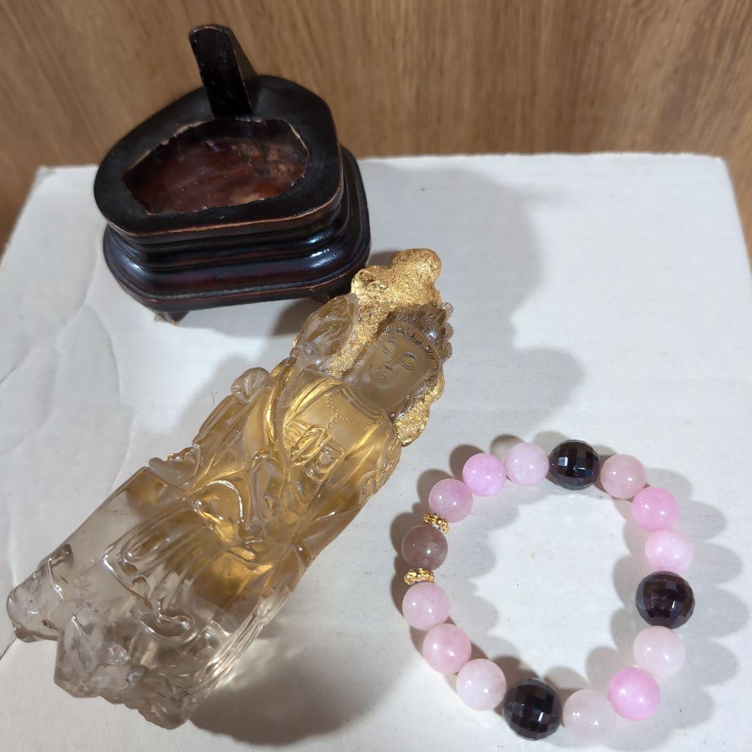 開運　呪物　曰く付き　観音像　天然水晶　Ｋ24 金箔貼り