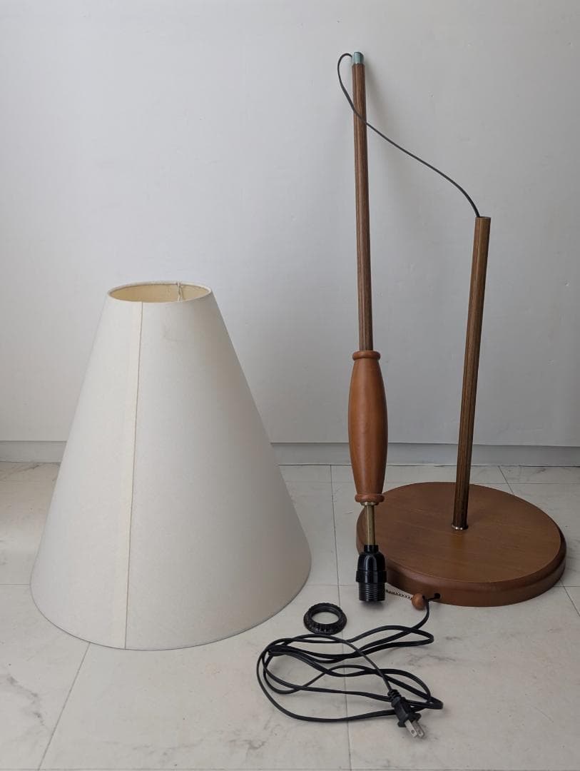 90年代 ビンテージ ファブリックシェード×ウッド スタンド フロアライト 美品