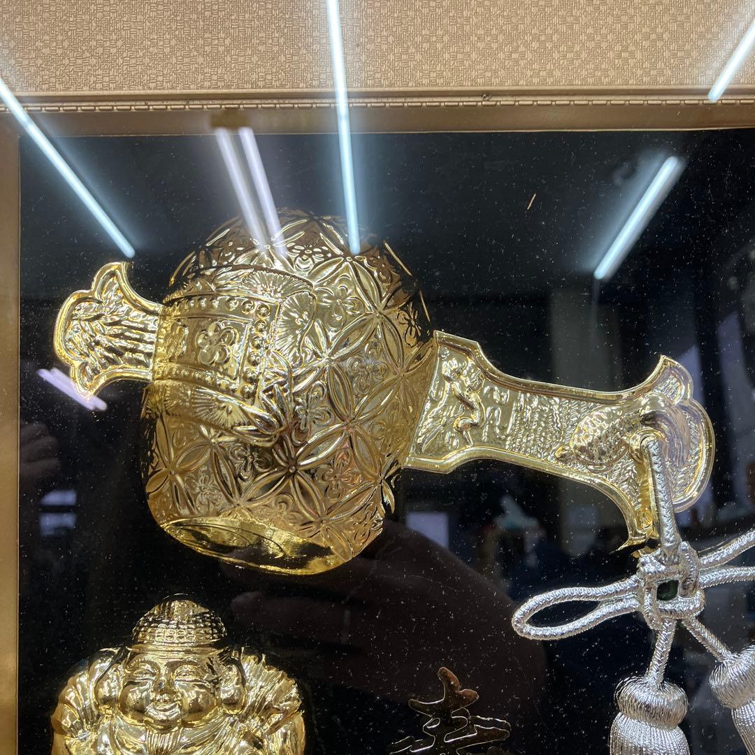 24KGP 金彩 額装 縁起物 打ち出の小槌 大黒天 福寿 招福 壁掛け 立掛け