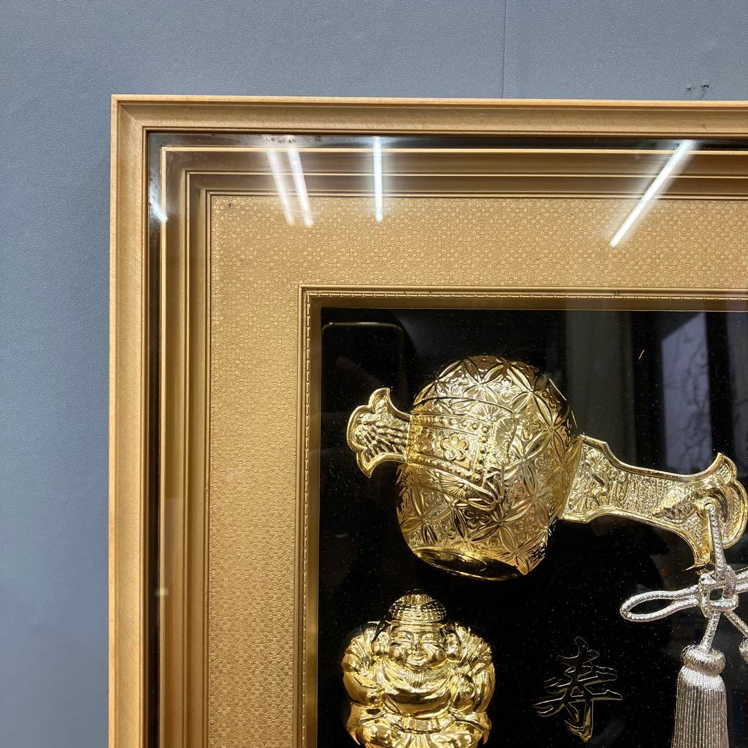 24KGP 金彩 額装 縁起物 打ち出の小槌 大黒天 福寿 招福 壁掛け 立掛け