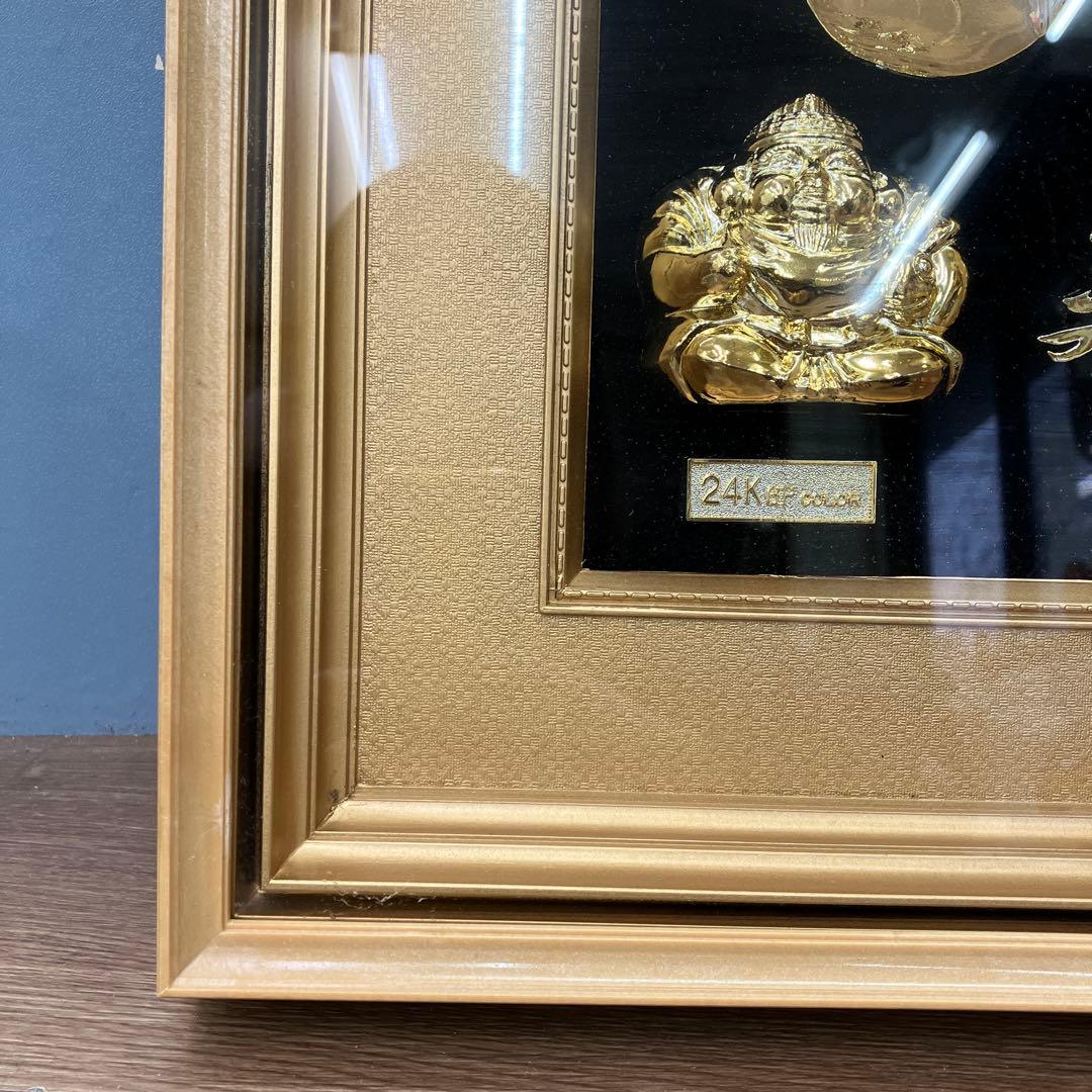 24KGP 金彩 額装 縁起物 打ち出の小槌 大黒天 福寿 招福 壁掛け 立掛け