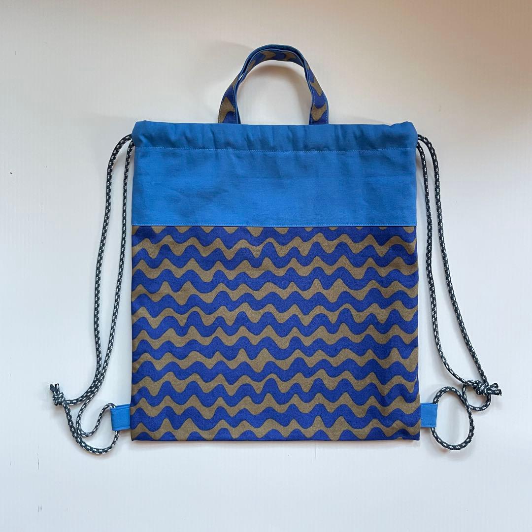 《flowersound様》【入学3点セット】なみブルー●体操服袋 手提げ袋