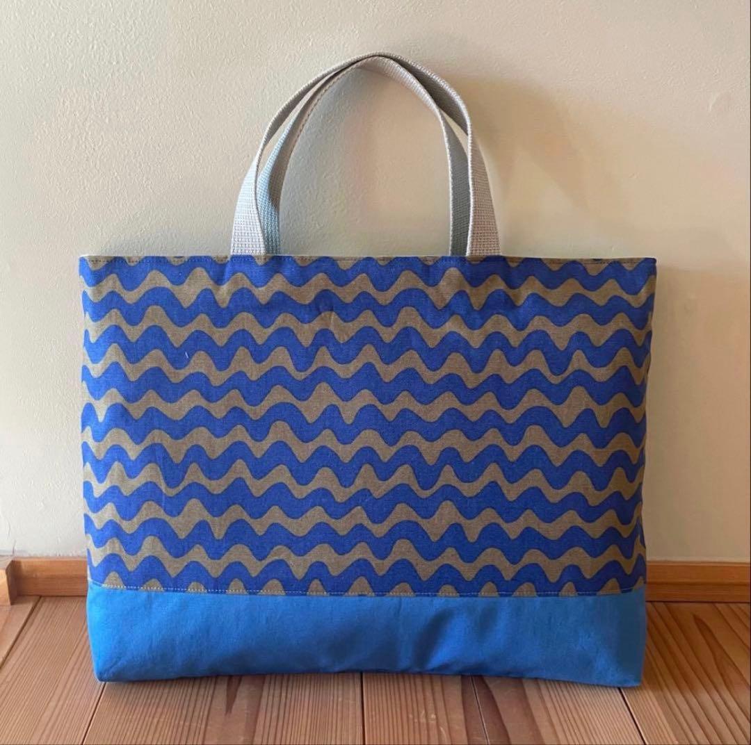 《flowersound様》【入学3点セット】なみブルー●体操服袋 手提げ袋