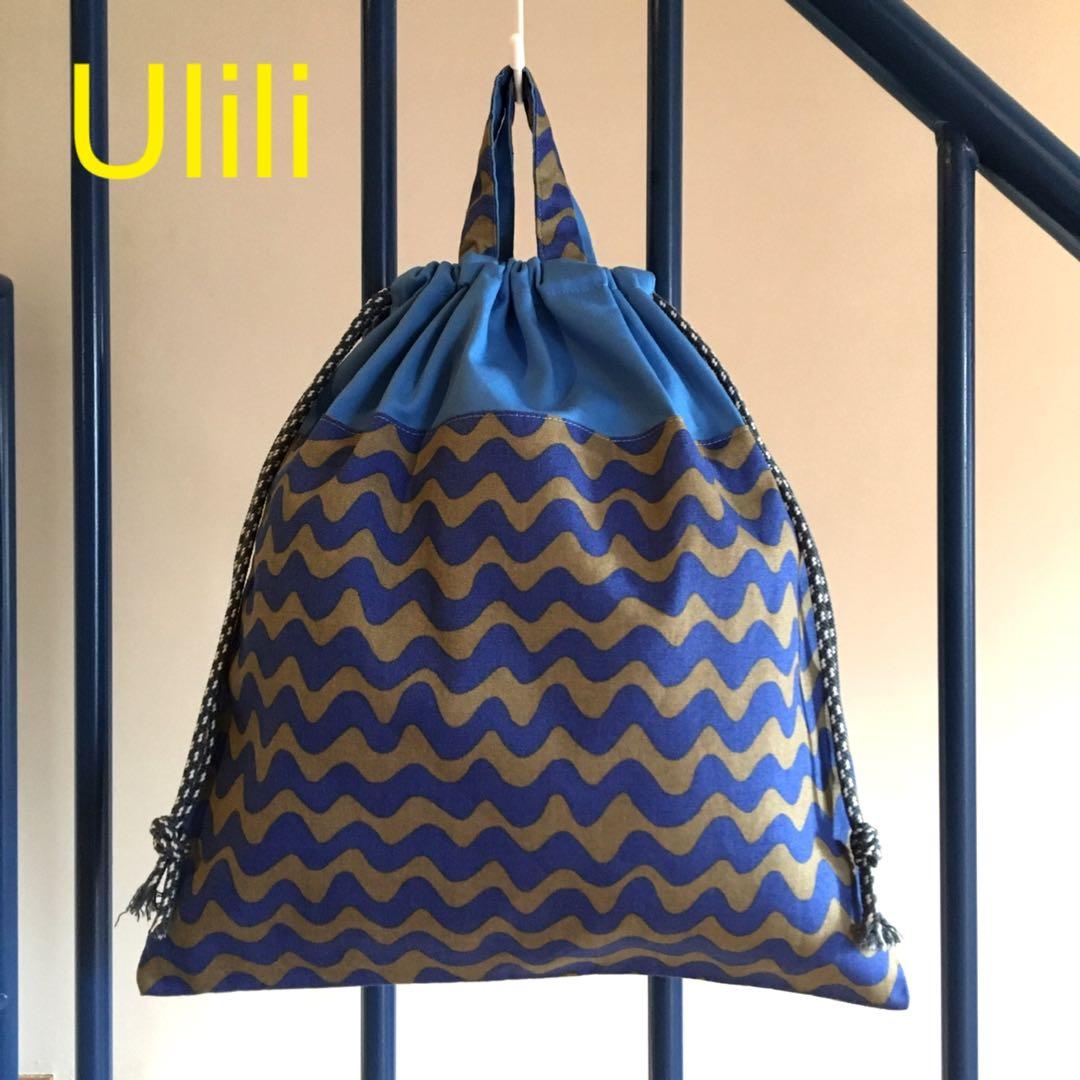 《flowersound様》【入学3点セット】なみブルー●体操服袋 手提げ袋