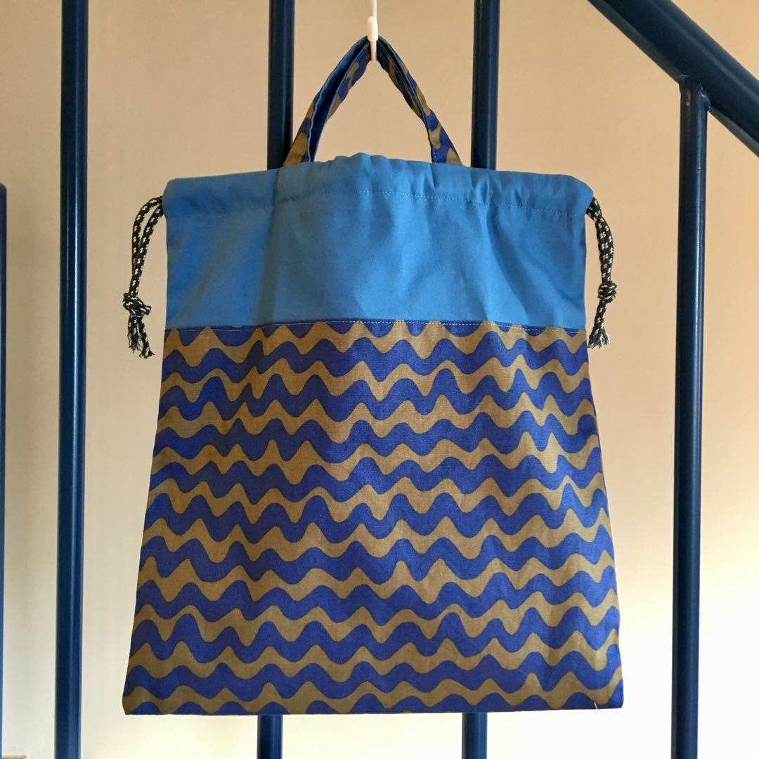 《flowersound様》【入学3点セット】なみブルー●体操服袋 手提げ袋