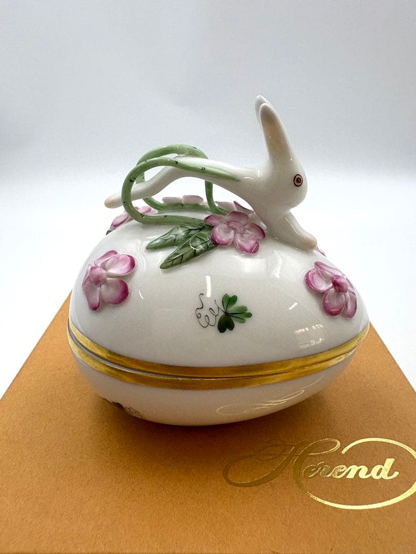 Herend ヘレンド ウィーンの薔薇　シンプルボンボン入れ　卵形　小物入れ箱付