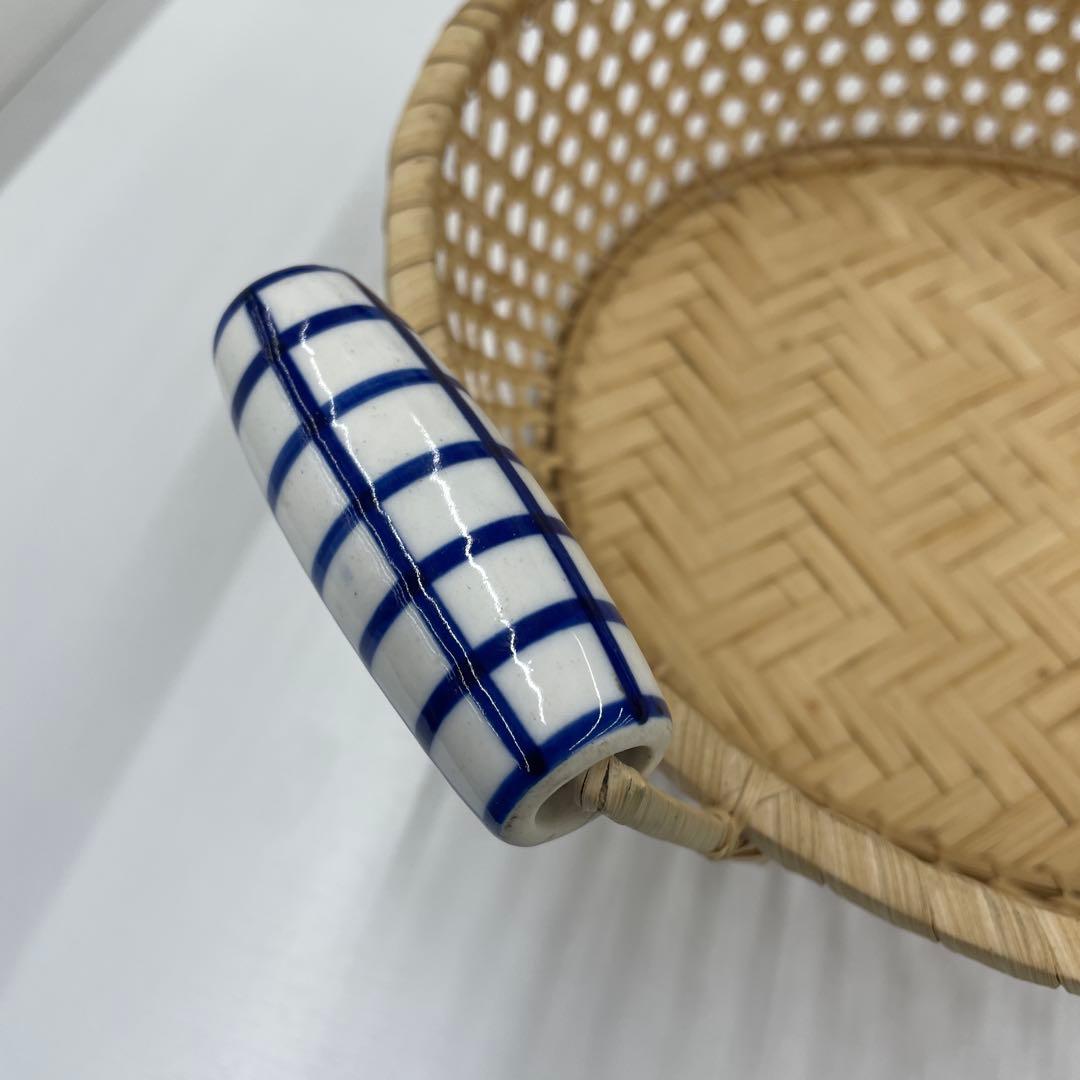 カゴ　陶器製取っ手つき籠　かご