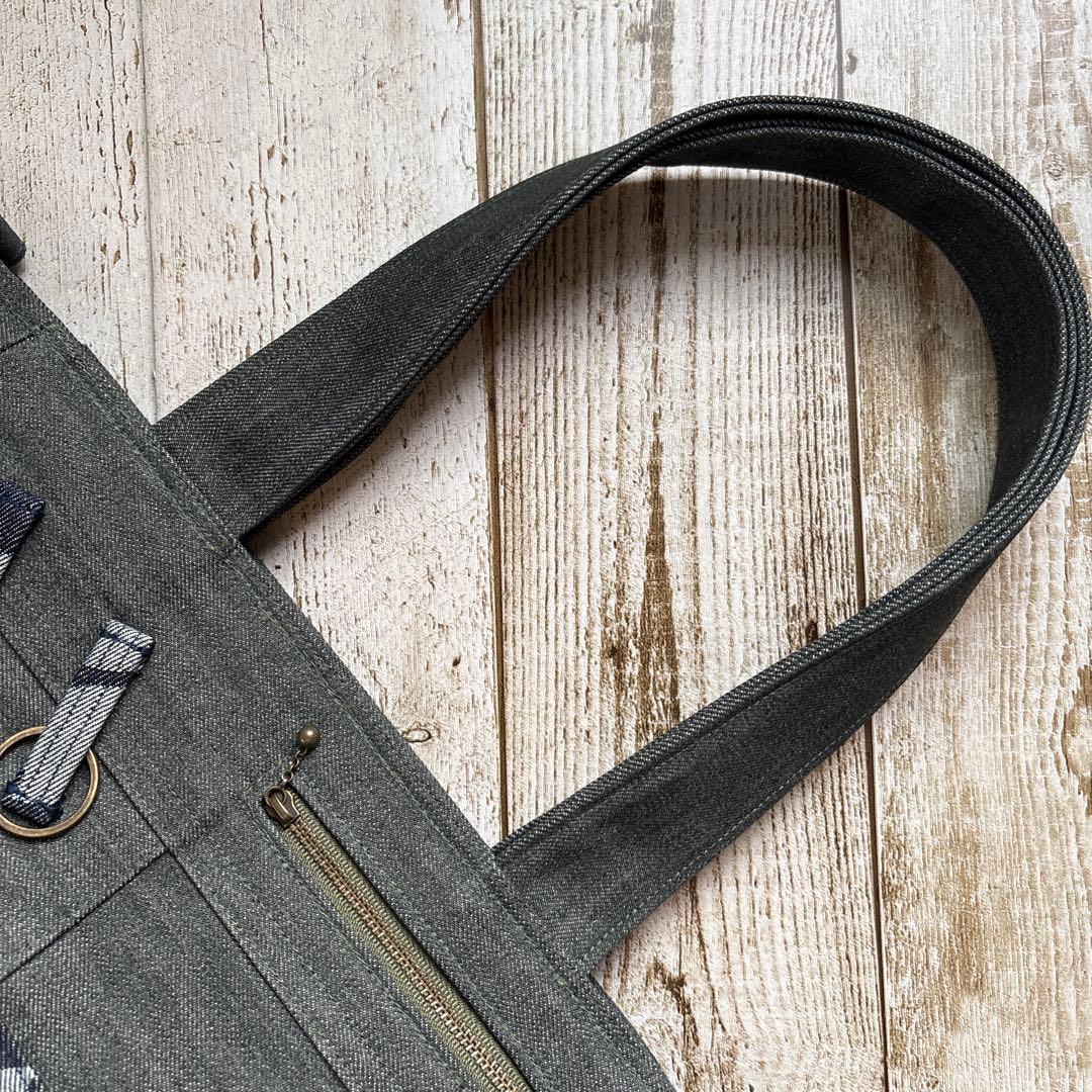 ルシア　デニムトートバッグ　グリーン　ネイビー　桜柄　【新品デニム】