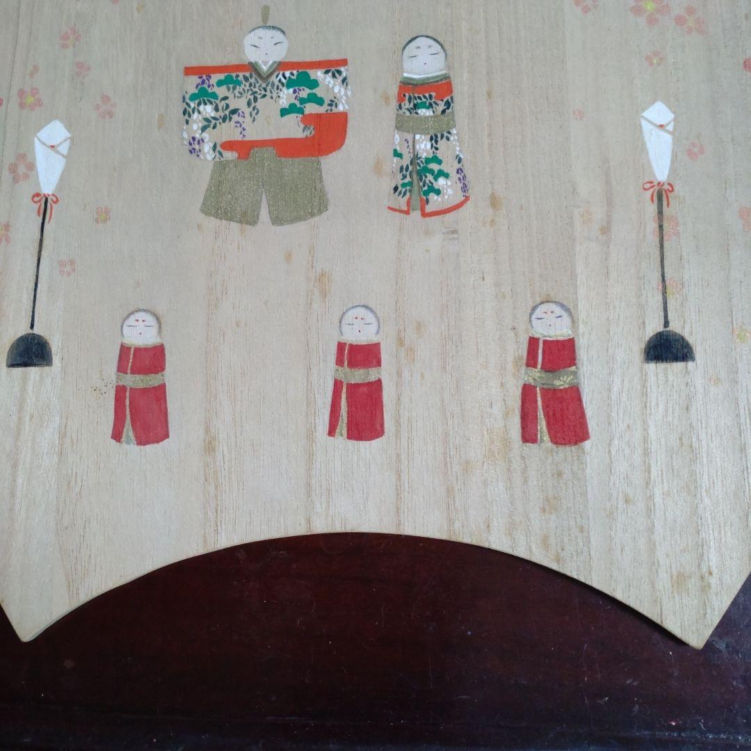 ひな祭り 手描き木製扇形飾り壁掛け
