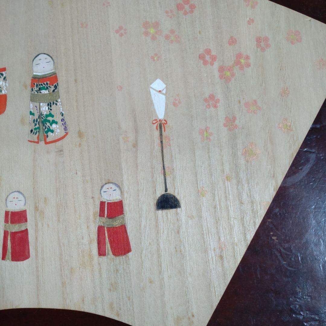 ひな祭り 手描き木製扇形飾り壁掛け