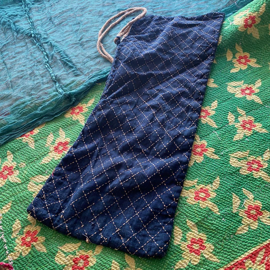 リネンバッグヴィンテージハンドメイド骨董市　刺し子ちくちく一点物