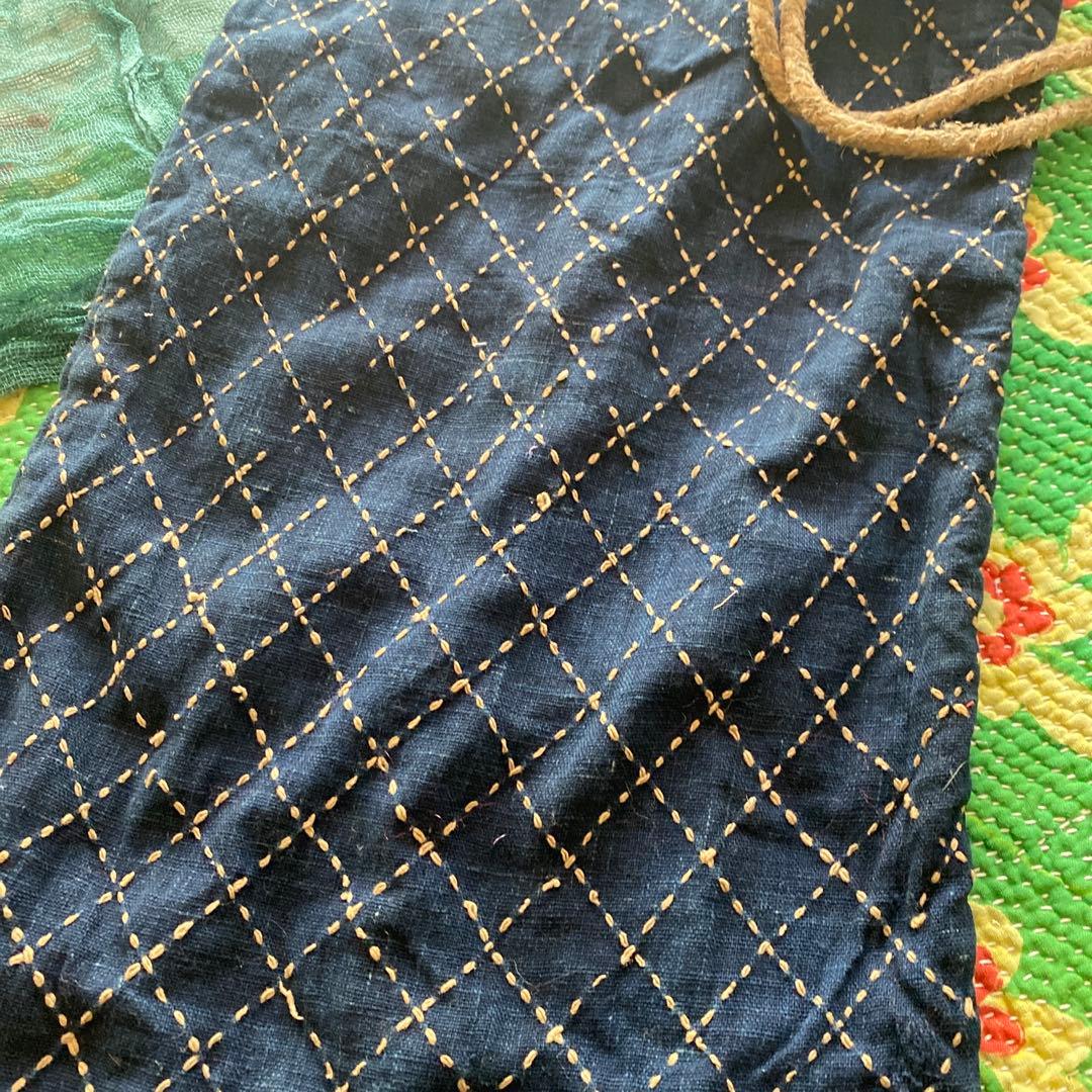 リネンバッグヴィンテージハンドメイド骨董市　刺し子ちくちく一点物