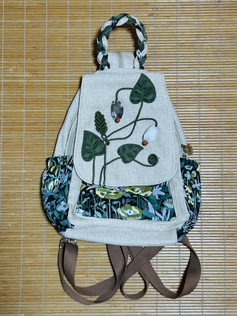 ハンドメイド 花柄刺繍 リュック