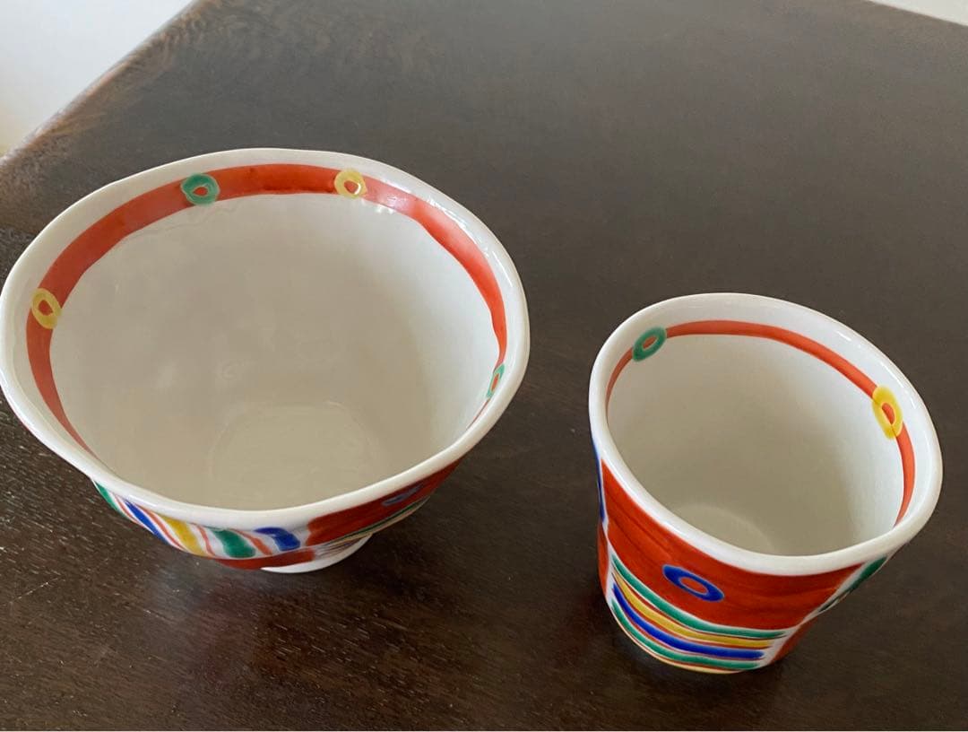 九谷美陶園　飯碗（大）・湯呑みセット（手起こしメキシカン文様）