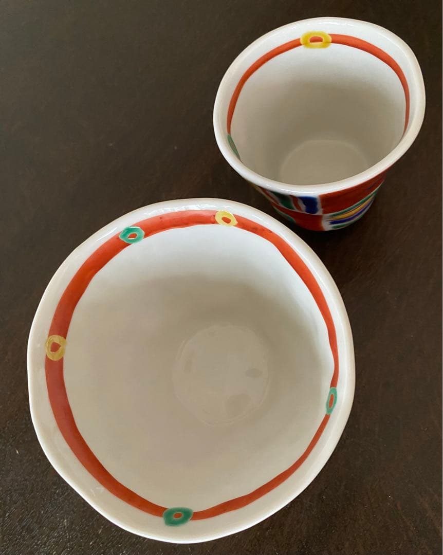 九谷美陶園　飯碗（大）・湯呑みセット（手起こしメキシカン文様）