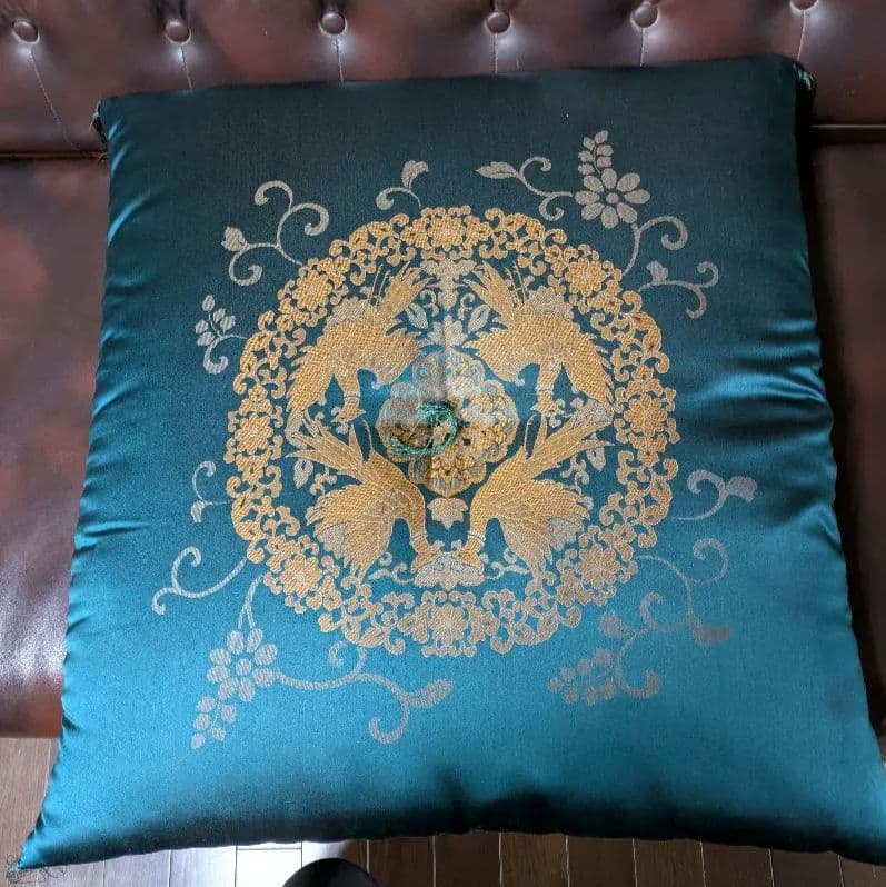 金刺繍 ティール色 座布団　5枚組