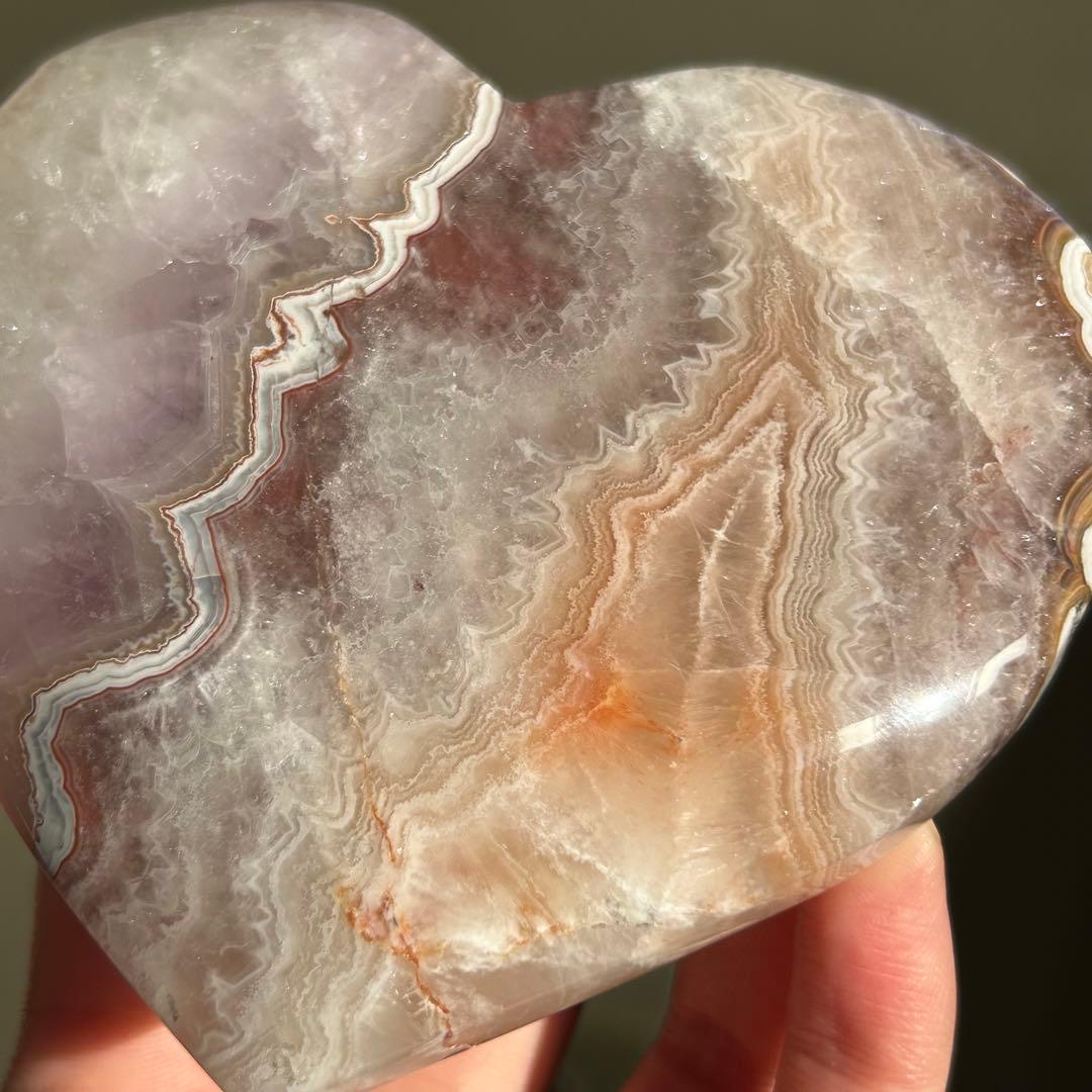 お洒落　アメジスト　アゲート　共生　ハート　台座付き