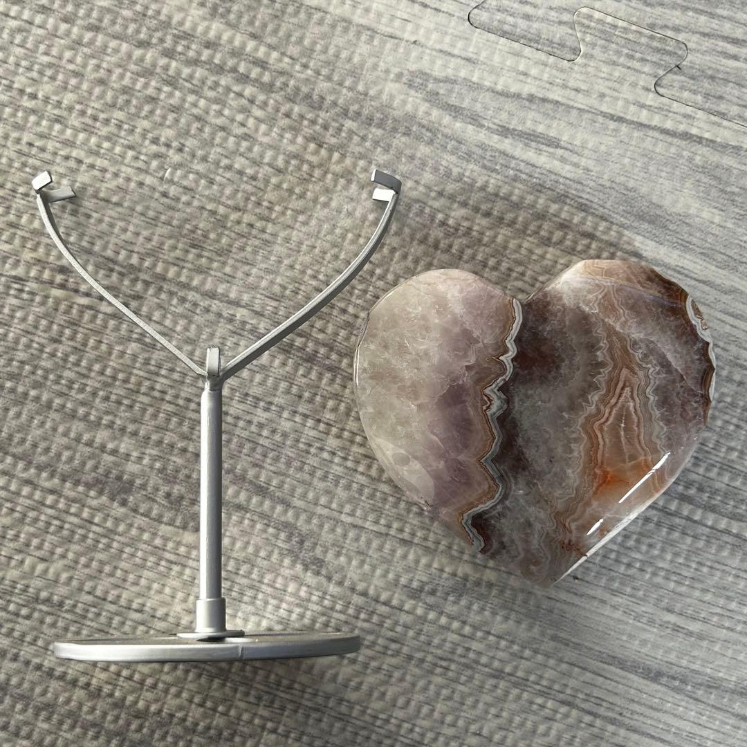 お洒落　アメジスト　アゲート　共生　ハート　台座付き