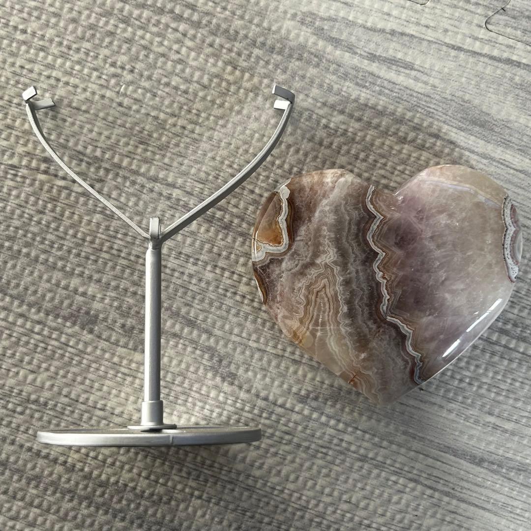 お洒落　アメジスト　アゲート　共生　ハート　台座付き