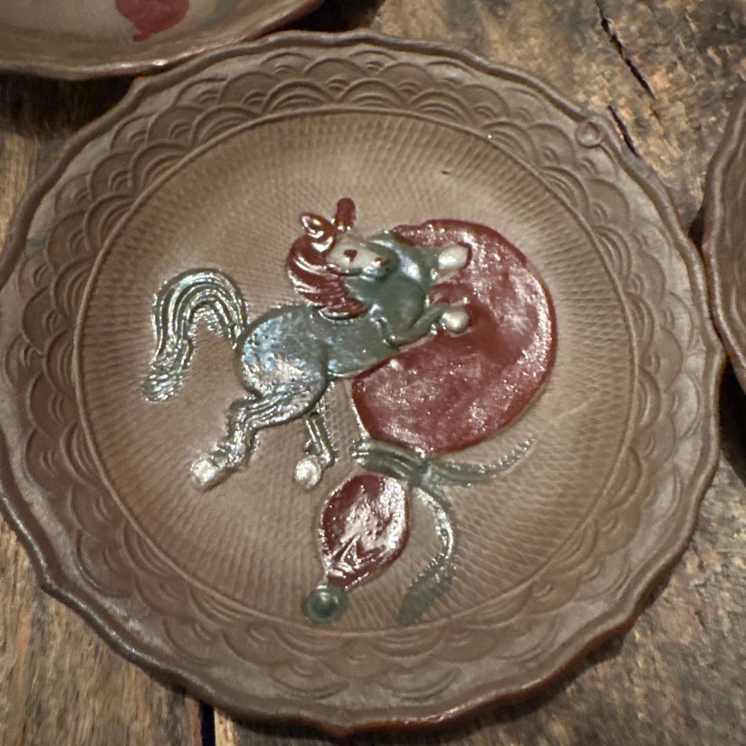 古備前　煎餅皿❷ ❸瓢箪から駒　10枚　午年　縁起物　開運