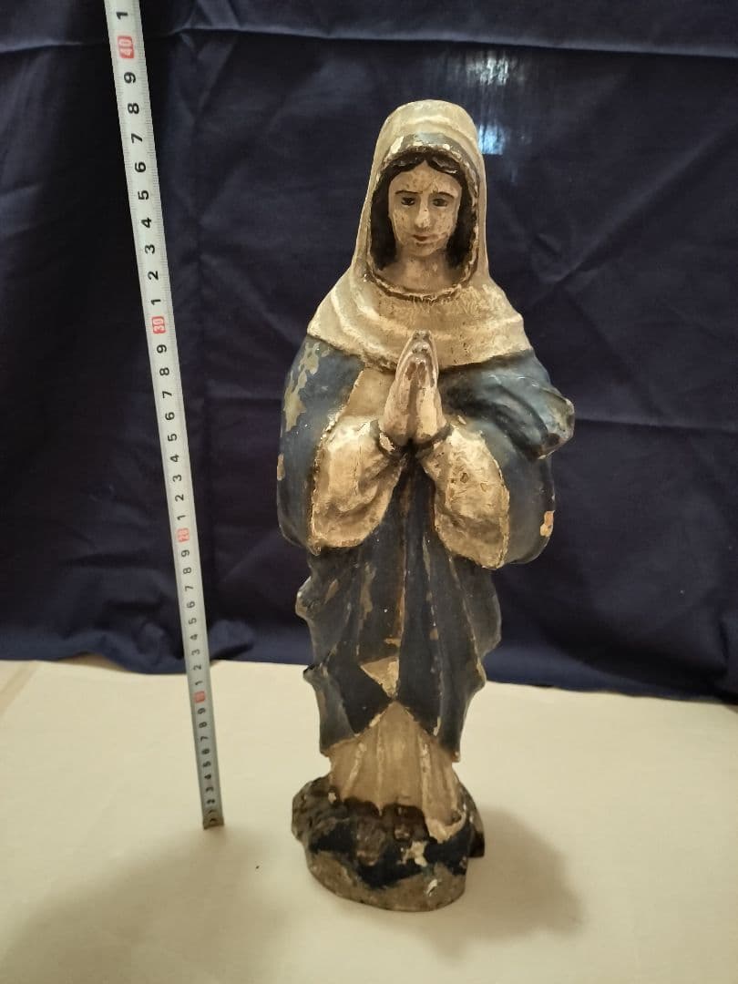 時代美術 聖母マリア像 木雕 箱あり