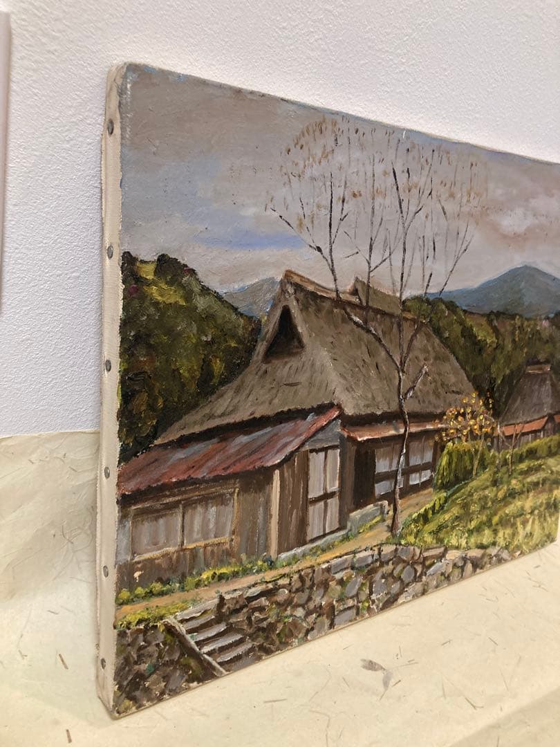 油彩画 茅葺き屋根 風景画F6号 青梅市 oil painting