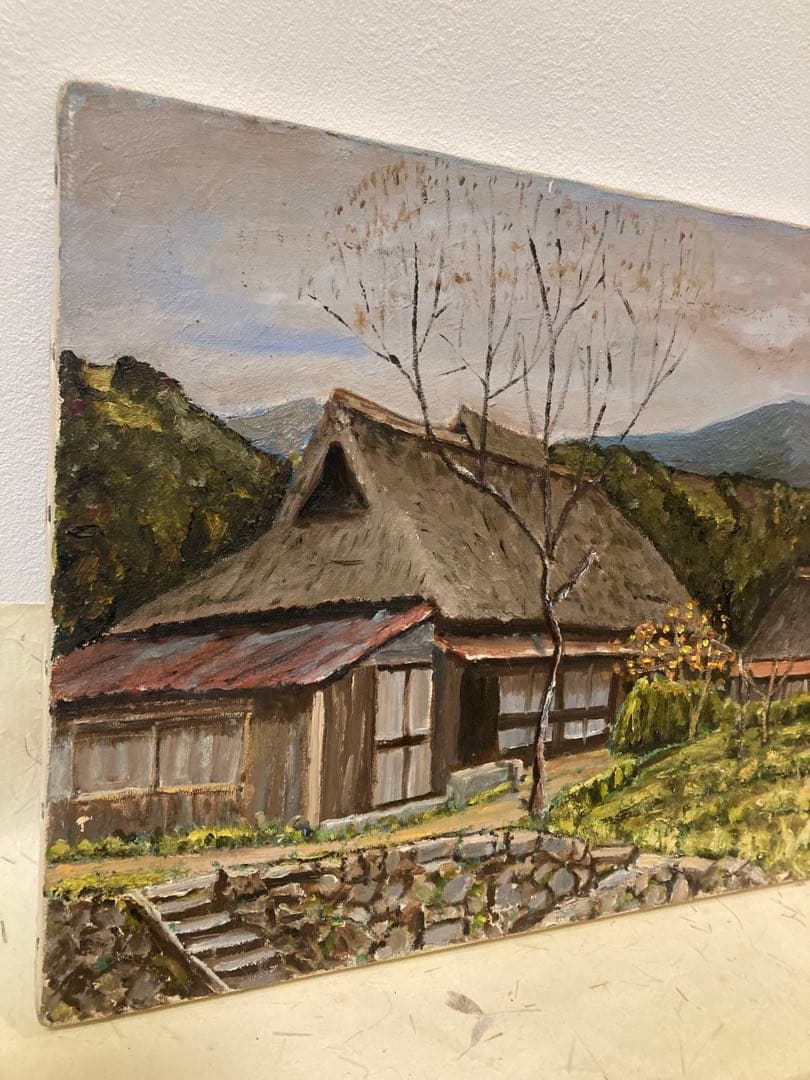 油彩画 茅葺き屋根 風景画F6号 青梅市 oil painting
