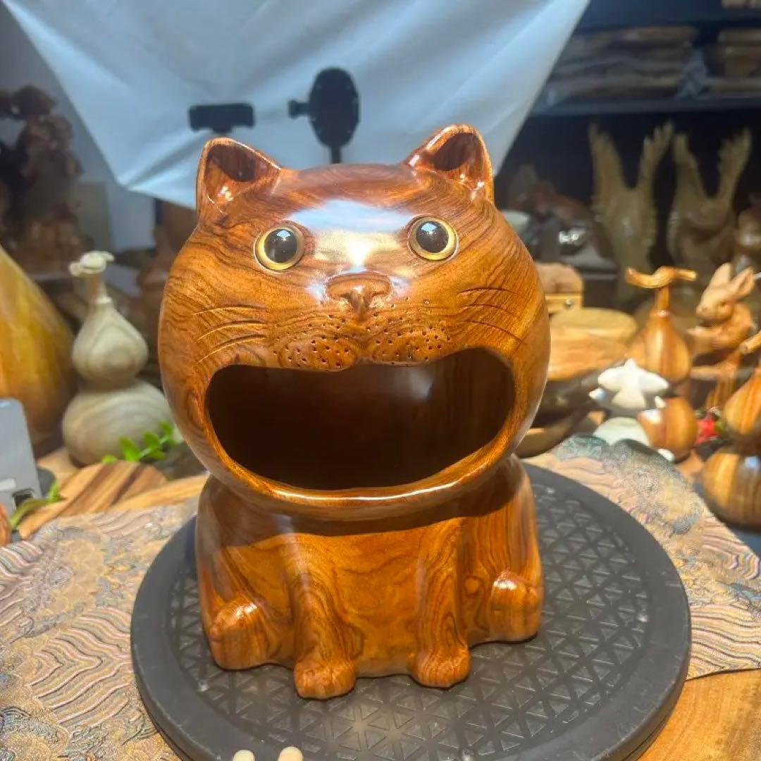 猫型木製置物 中型 ナチュラルウッド高22cm幅18cm