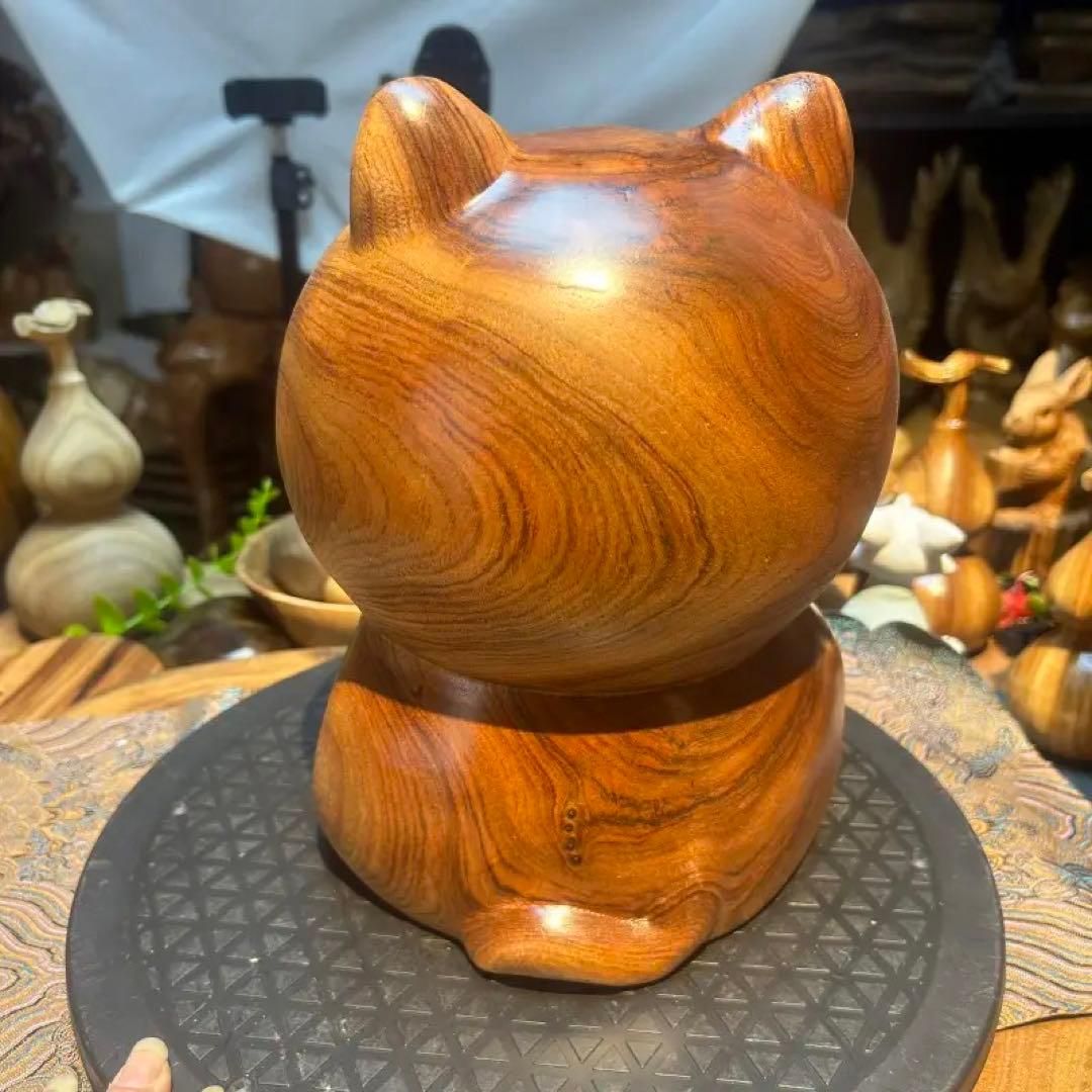 猫型木製置物 中型 ナチュラルウッド高22cm幅18cm