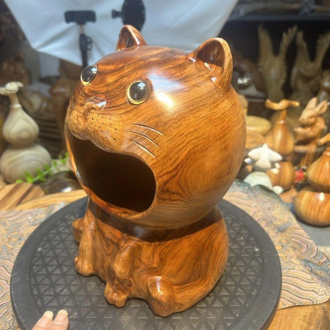 猫型木製置物 中型 ナチュラルウッド高22cm幅18cm
