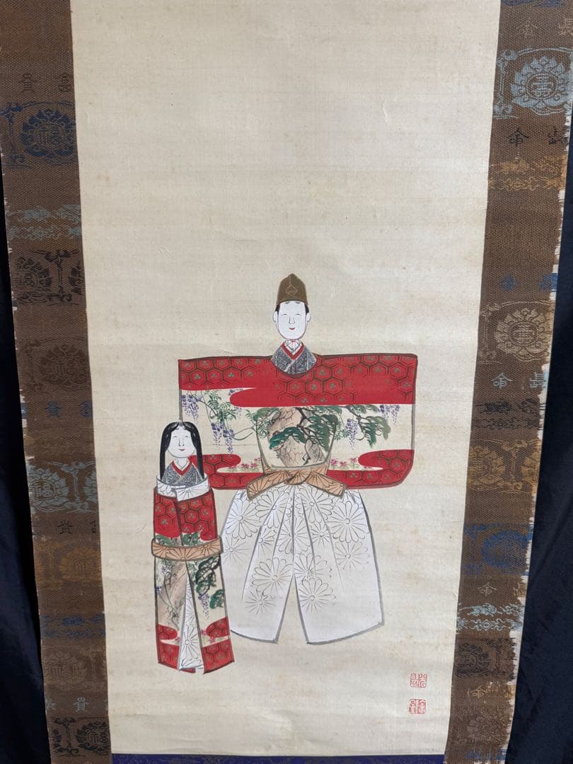 伝統的な日本の掛軸 男女の衣装