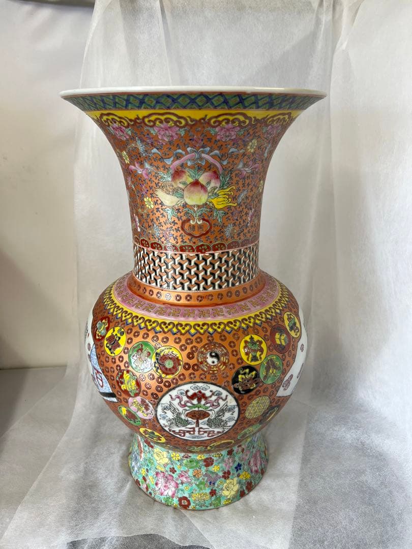 中国古美術　清時代“福寿百字図”【大清乾龍年製】在銘 倉庫整理品 W-0044