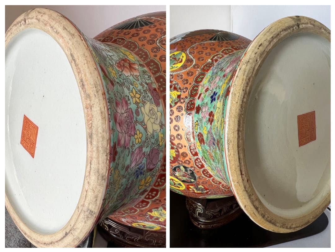 中国古美術　清時代“福寿百字図”【大清乾龍年製】在銘 倉庫整理品 W-0044