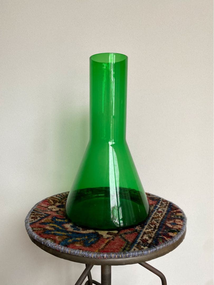 ビンテージ 花瓶 フラスコ 緑 グリーン ガラス フラワーベース 希少