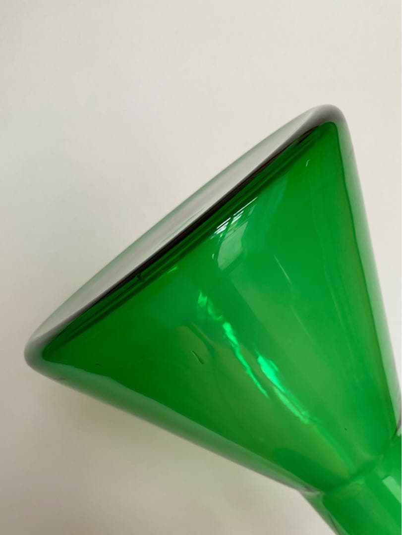 ビンテージ 花瓶 フラスコ 緑 グリーン ガラス フラワーベース 希少