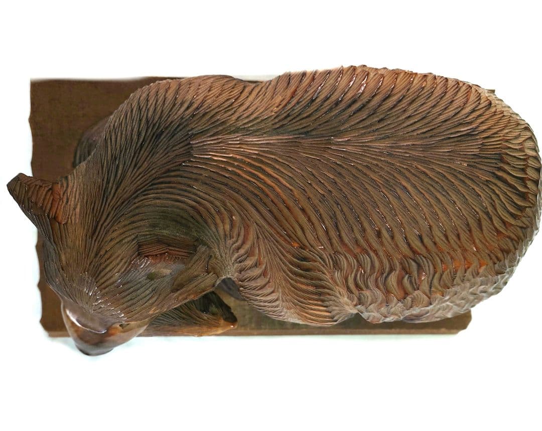 子熊親熊 木彫り 置き物