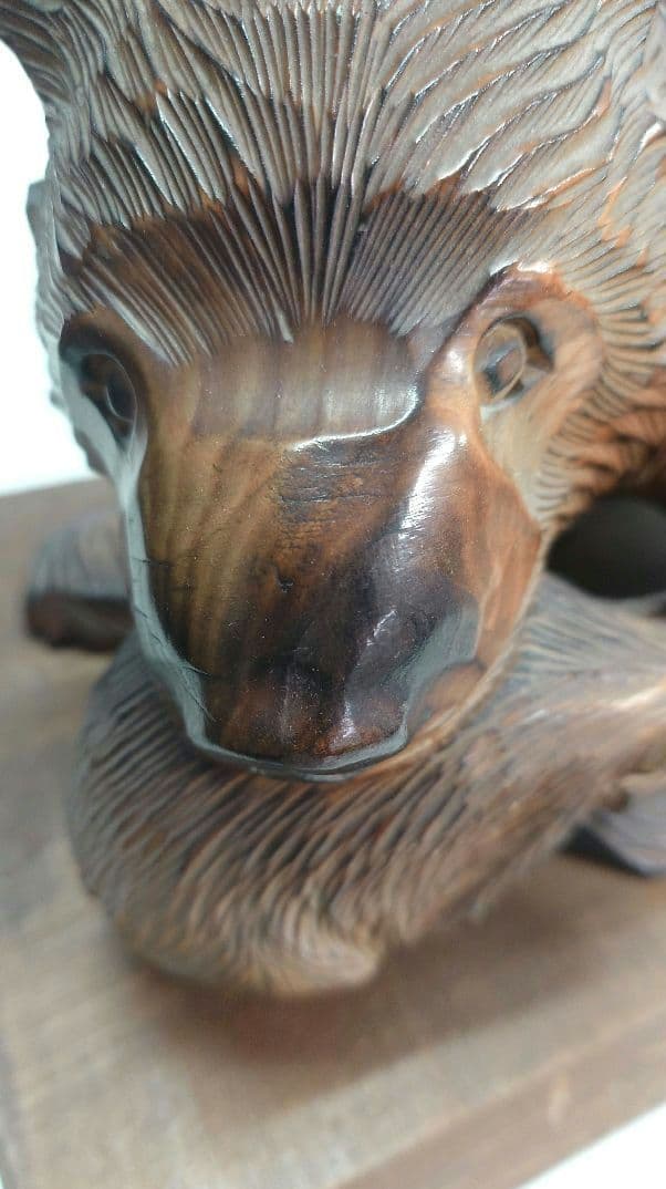 子熊親熊 木彫り 置き物